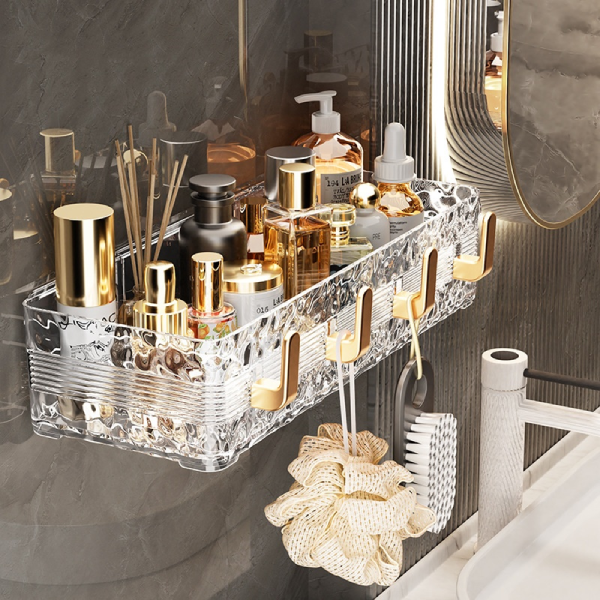 Shelf With Gold-Colored Hooks