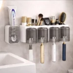 Toothbrush Holder & Toothpaste Dispenser with 4 Cups 3 Toothpaste Dispenser