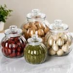 Vertical Pattern Transparent Glass Storage Jars 2 Transparent Glass Storage Jars