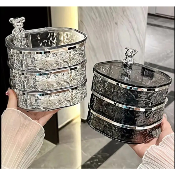 Water Wave Rotating Jewellery Organizer Kes 900 Perfect for rings, earrings & small accessories Rotating design for easy access Acrylic material Colour_ black & clear