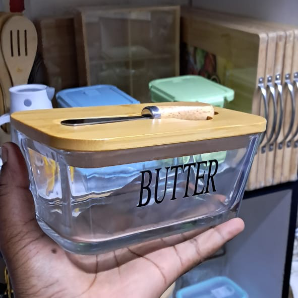 500ml Glass Butter Tin with Bamboo Lid 1 Glass Butter Tin