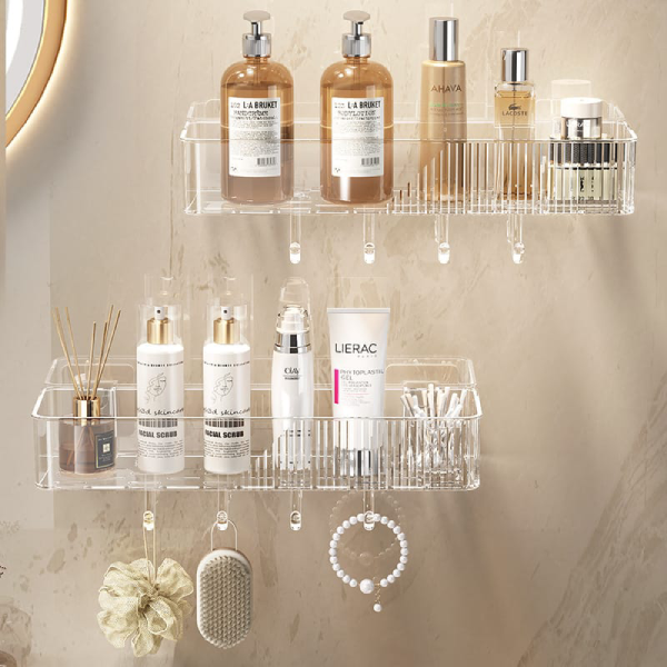 Acrylic Storage Shelf with Gold Hooks 1 Storage Shelf With Gold Hooks