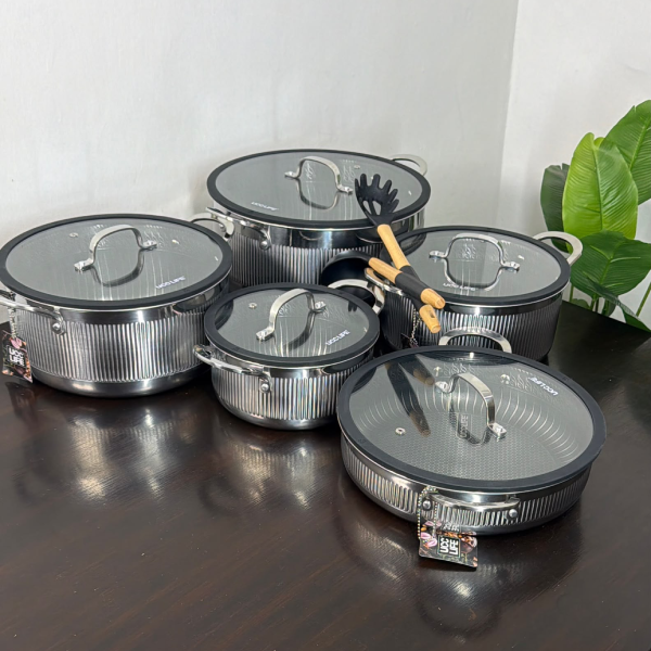Ribbed Stainless Steel Pot Set