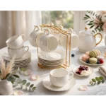 Fine Bone China White & Gold Rim Tea Set 2 White & Gold Rim Tea Set