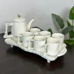 White Ribbed Tea Set – 7 Pieces with Tray, 2 White Ribbed Tea Set