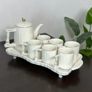 White Ribbed Tea Set