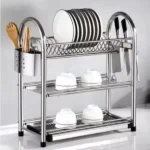 Heavy Duty 3-Tier Aluminium Dish Rack with Drainage Board 2 3-Tier Aluminium Dish Rack