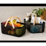 Large Mesh Plastic Storage Basket with Wooden Handle 3 Plastic Storage Basket