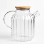 1800ml Ribbed Borosilicate Glass Teapot with Bamboo Lid 4 Teapot With Bamboo Lid