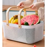 Large Mesh Plastic Storage Basket with Wooden Handle 5 mesh storage basket Kenya