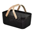 Large Mesh Plastic Storage Basket with Wooden Handle 6 plastic basket with wooden handle