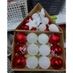 red silver white Christmas baubles